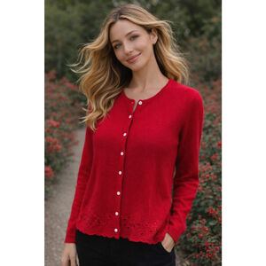 Vintage Angora Rabbit Hair Cardigan Red Embroidered Max & Lily Cottagecore Boho